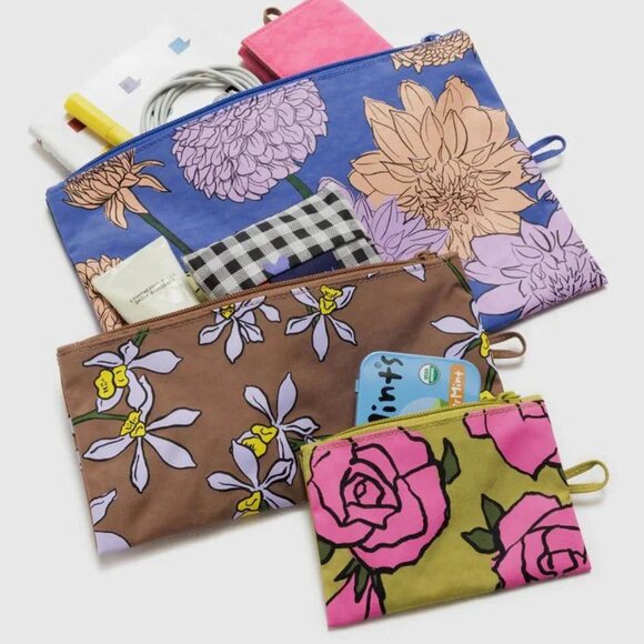 NWT Baggu Flat Pouch Set - Garden Flowers (Orchid, Rose, Dahlia) - Picture 4 of 4